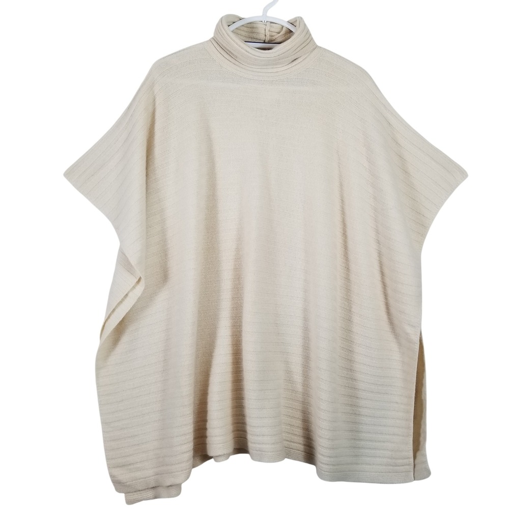Club Monaco Cashmere Poncho Sweater Cream Ribbed‎ Turtleneck Womens ML